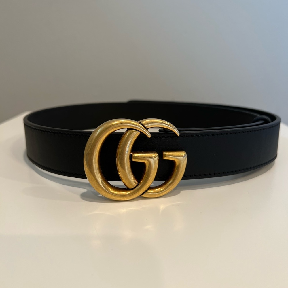 GUCCI Belt - Black with gold hardware - 3cm- 80in